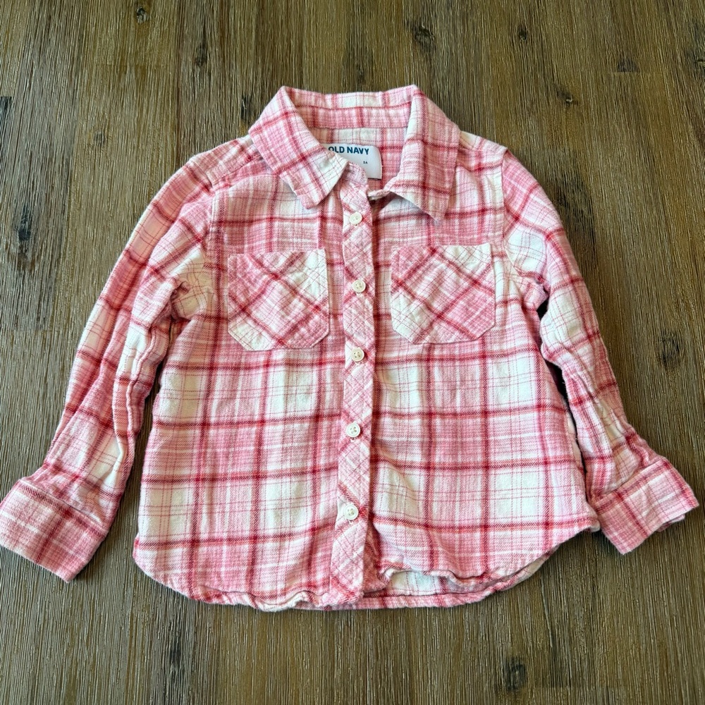 4/20$ Old Navy Toddler Pink Plaid Flannel Button-Up Shirt size 3T